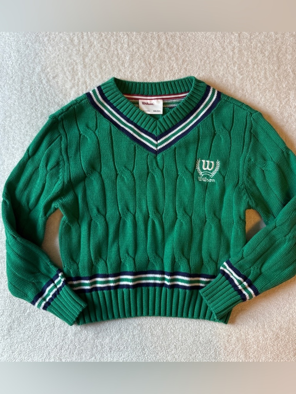 Wilson Preppy Tennis Sweater, Green w Blue White. Size 6/6x